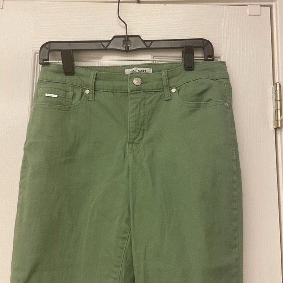 Nine West Jeans Women Cotton Stretch Jeans Button Cropped Length Agave Green 8 - Picture 2 of 6
